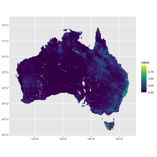A plot of SMIPS SMindex data for all of Australia on 2025-06-30.